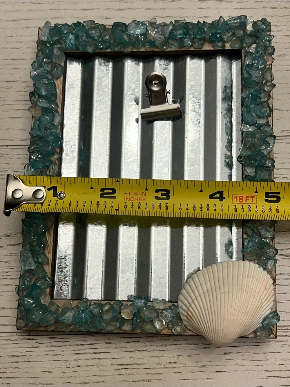 Handmade Sea Glass and Seashell Photo Frame with Clip